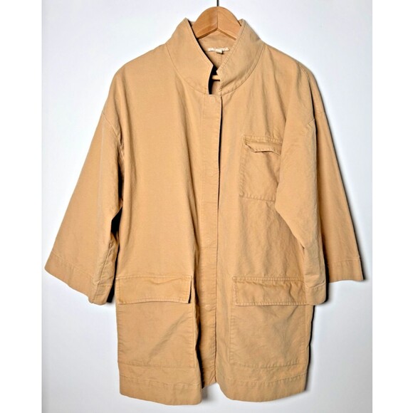 Eileen Fisher Womens Medium Utility Jacket Beige Tan Kimono Sleeve Minimalist - Picture 1 of 12